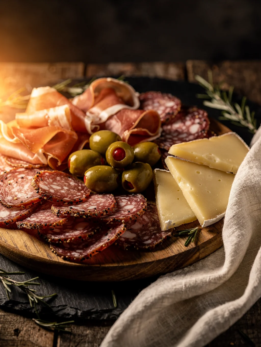 Beautifully arranged antipasto platter with meats and cheeses