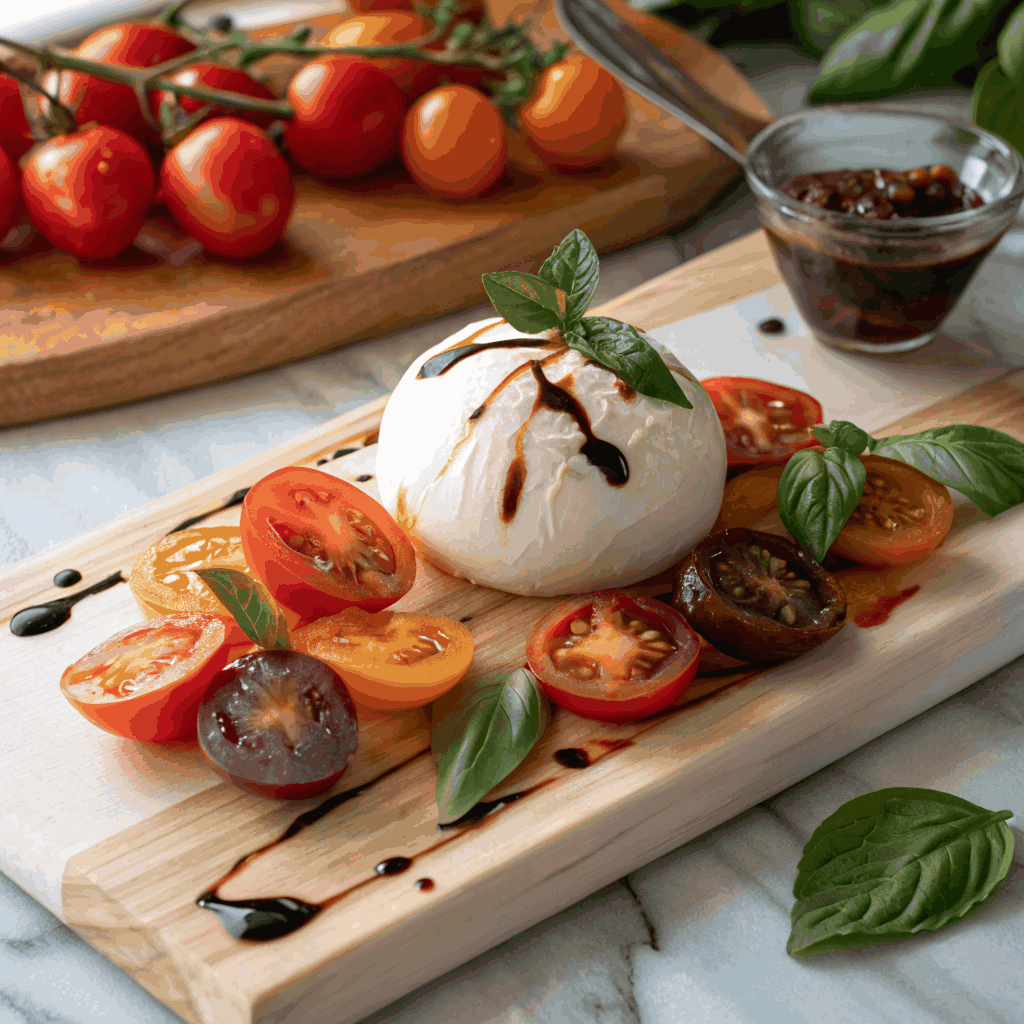 Creamy burrata with heirloom tomatoes