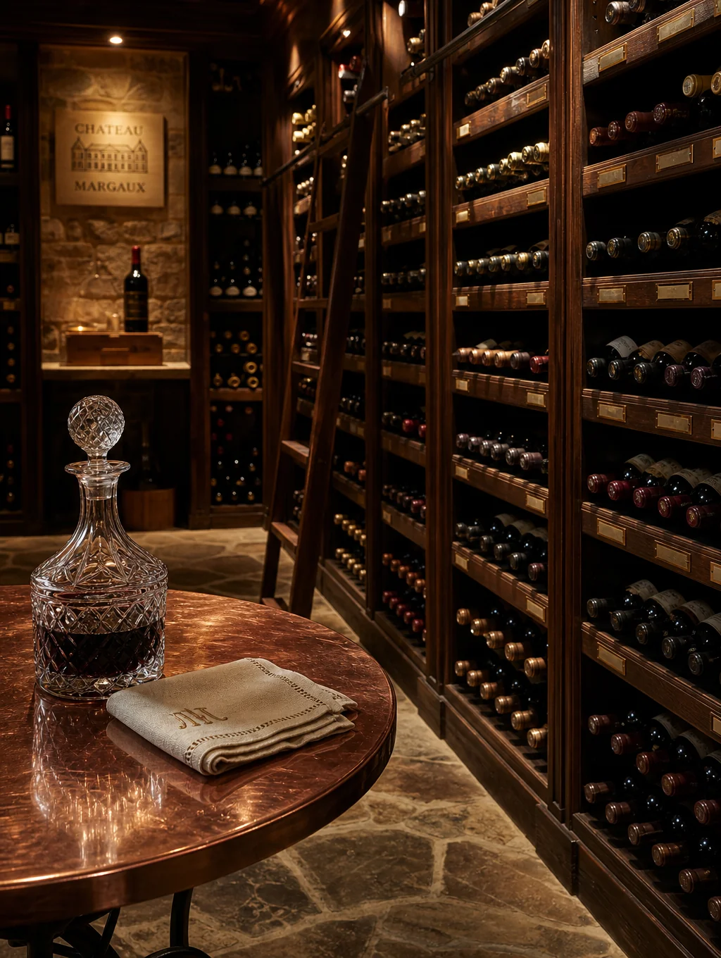 Intimate wine tasting table inside the cellar
