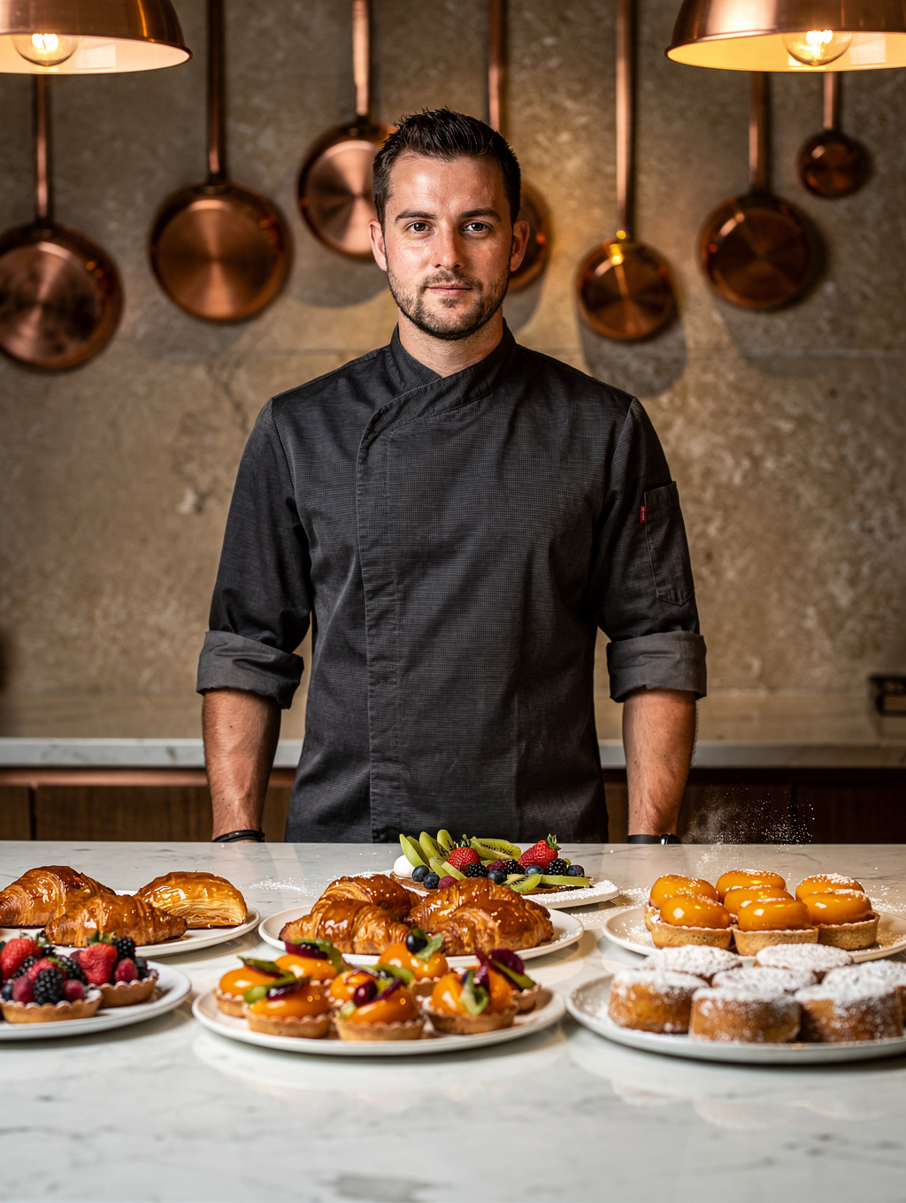Pastry Chef Luca Moretti crafting artisanal Italian desserts