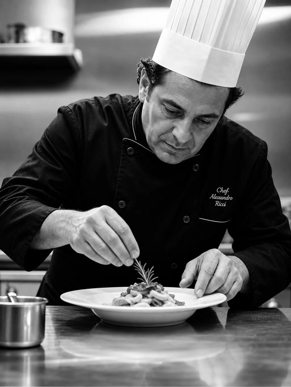 Executive Chef Marco Rossi plating fresh handmade pasta