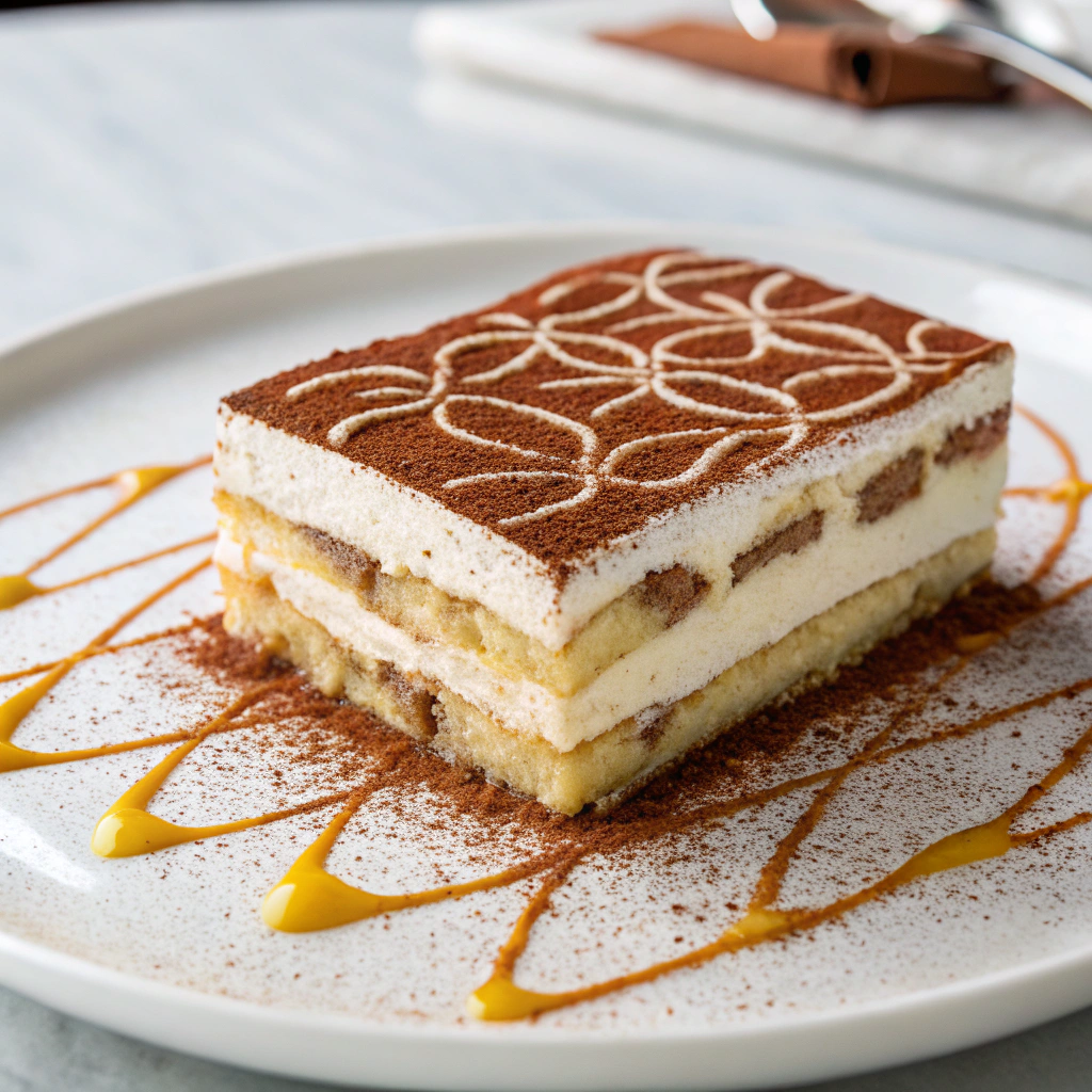 Pastry chef plating a delicate Italian dessert