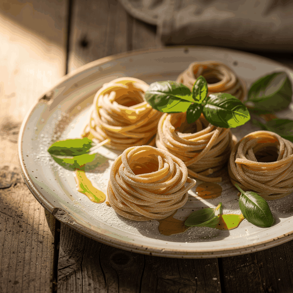 Freshly prepared seasonal pasta dish on a ceramic plate