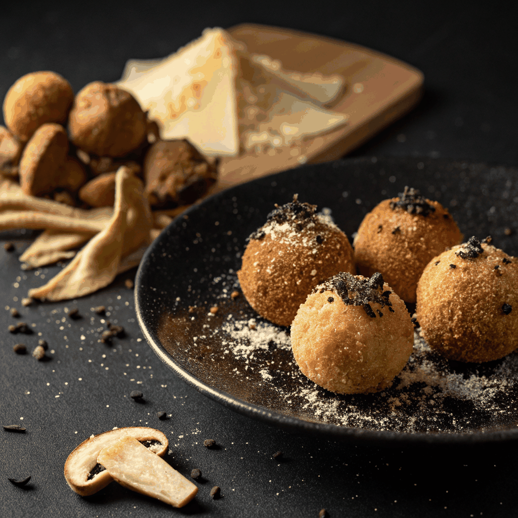 Golden fried truffle risotto balls